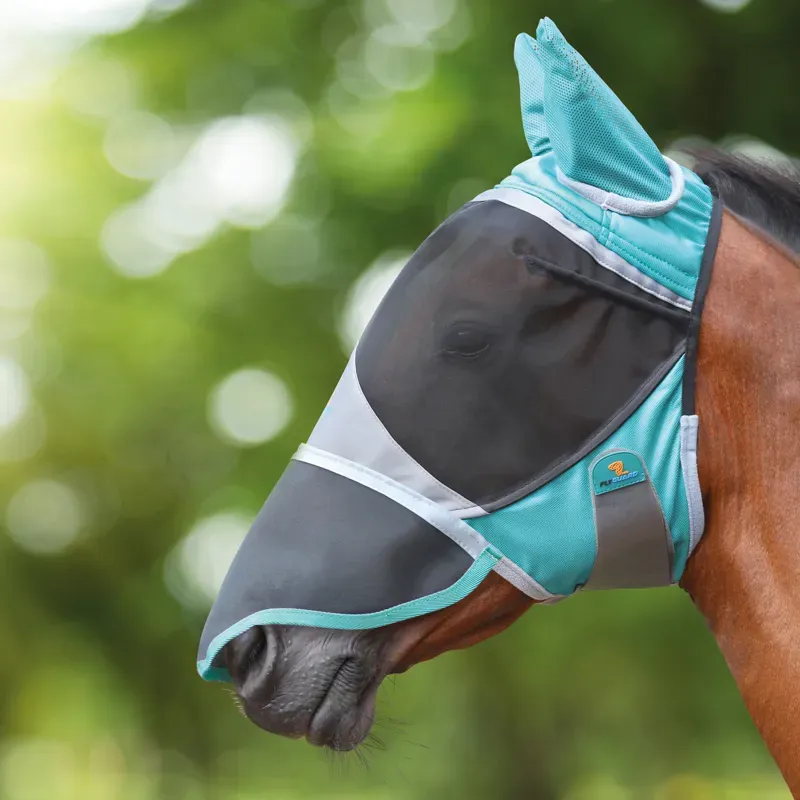 Shires Deluxe Fly Mask With Ears And Nose Cob - Green