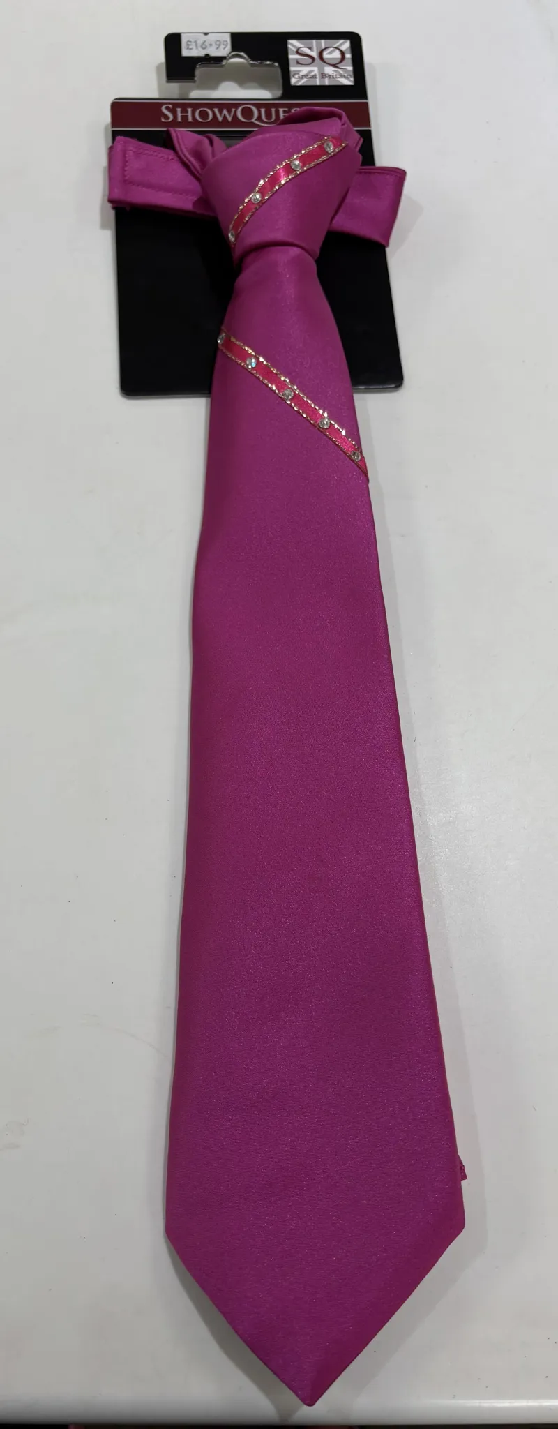 Showquest Crystal Ribbon Tie Adult Cerise