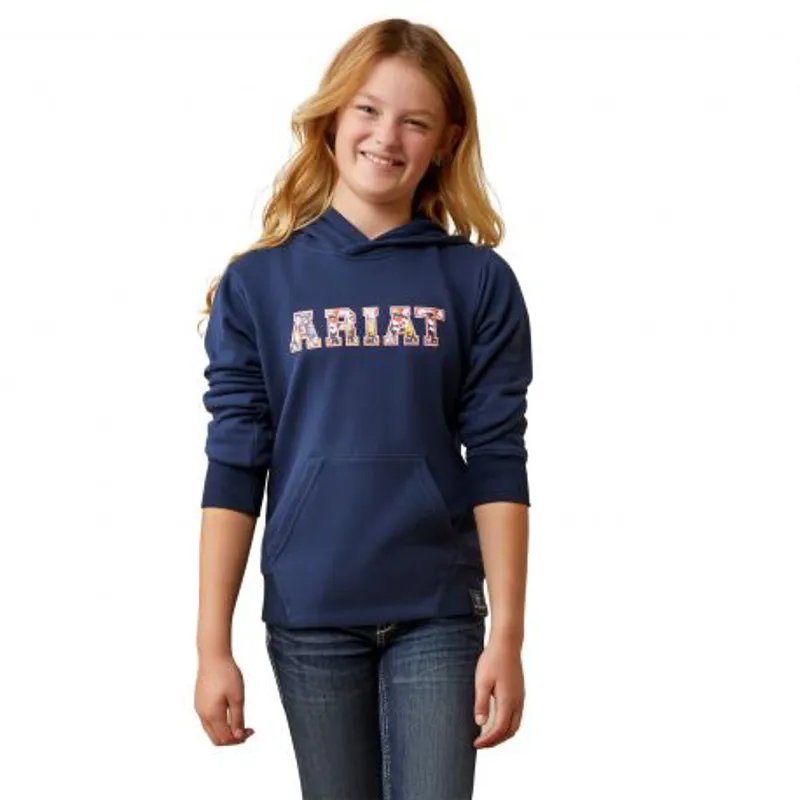 Ariat 3D Logo 2.0 Girls Hoodie - XL - Navy/Red