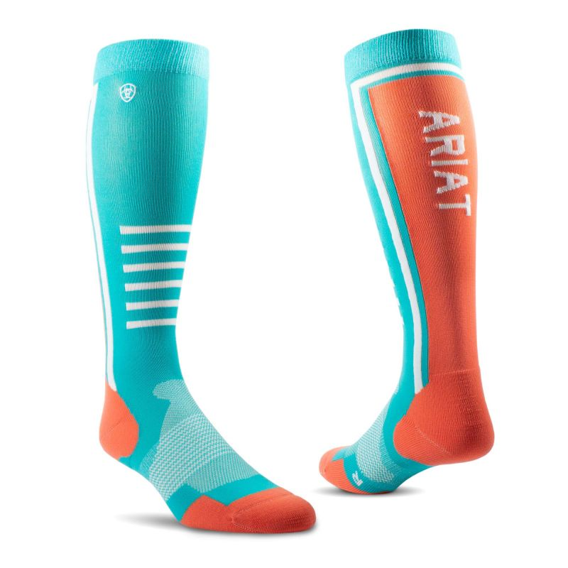 Ariat Ariattek Slimline Performance Socks in Viridian Green and Burnt Sienna