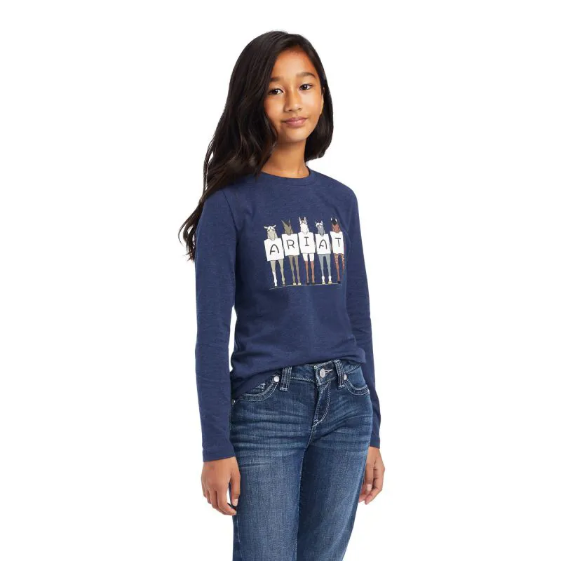 Ariat Fan Club Girls Long Sleeve T Shirt - Navy Heather