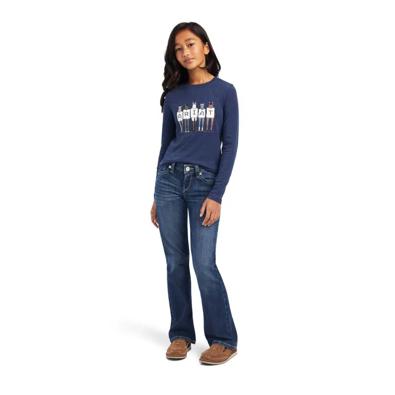 Ariat Fan Club Girls Long Sleeve T Shirt - Navy Heather-1