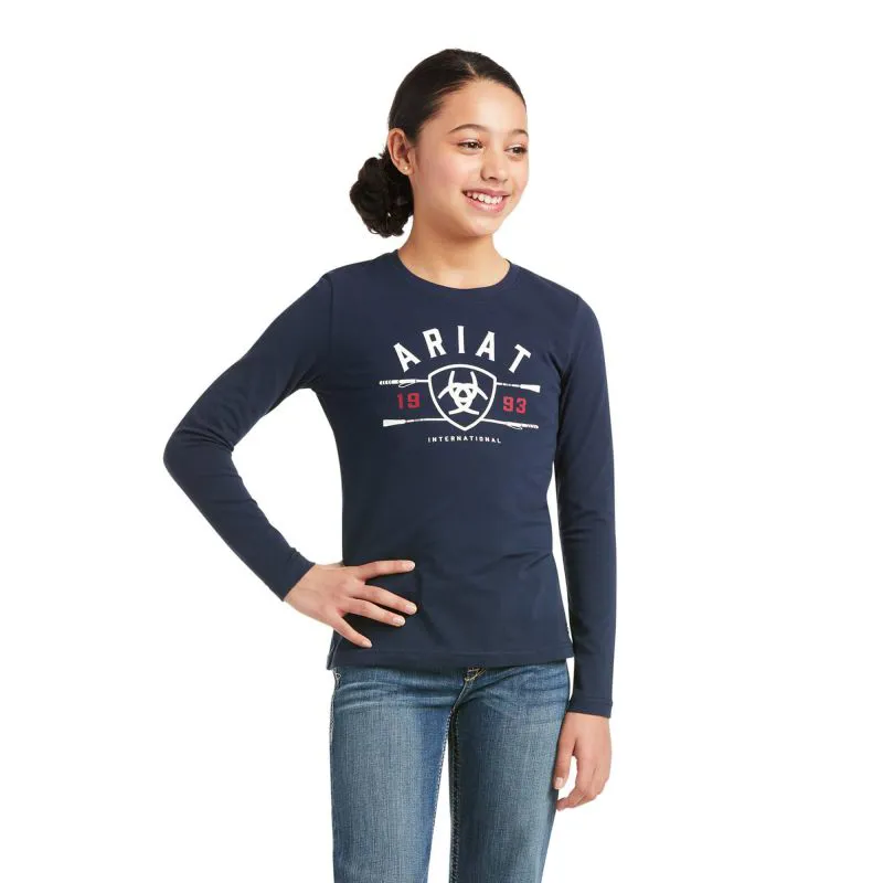 Ariat International Logo Kids Long Sleeve T Shirt - Navy