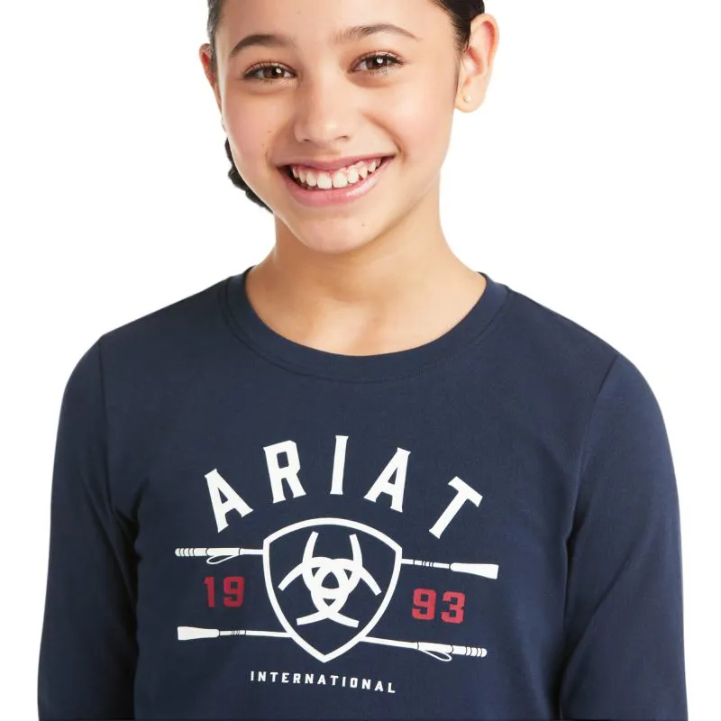 Ariat International Logo Kids Long Sleeve T Shirt - Navy-1