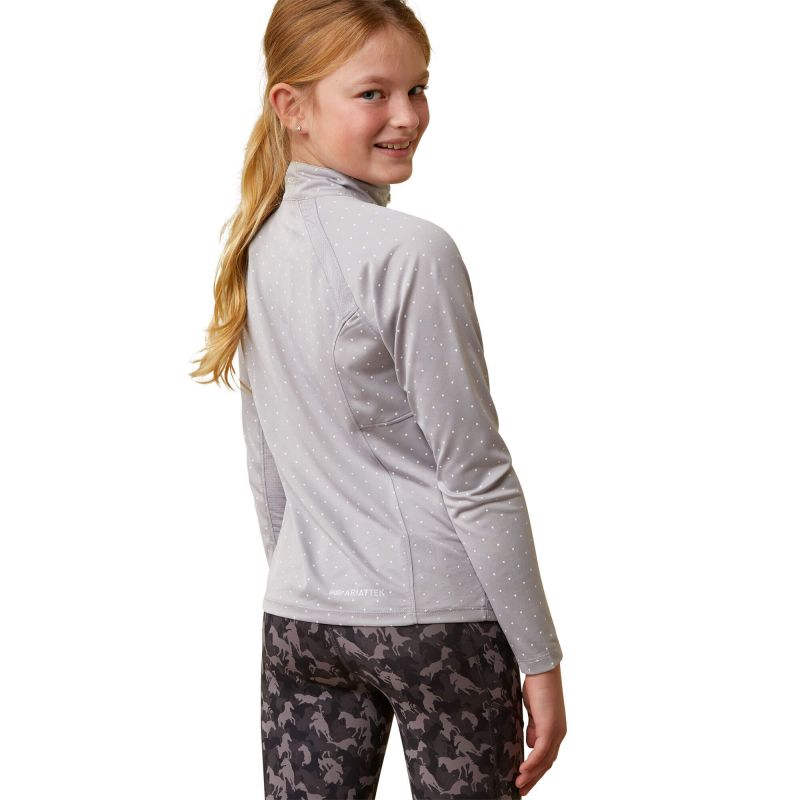 Ariat Sunstopper 2.0 Girls Quarter Zip Baselayer - Silver Sconce Dot-1