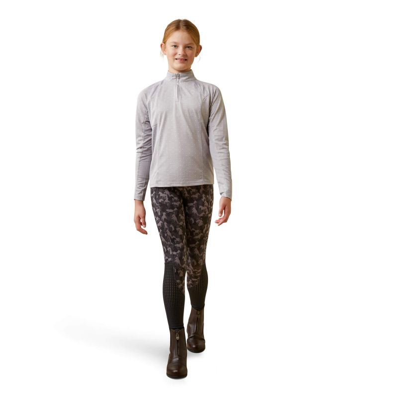 Ariat Sunstopper 2.0 Girls Quarter Zip Baselayer - Silver Sconce Dot-2
