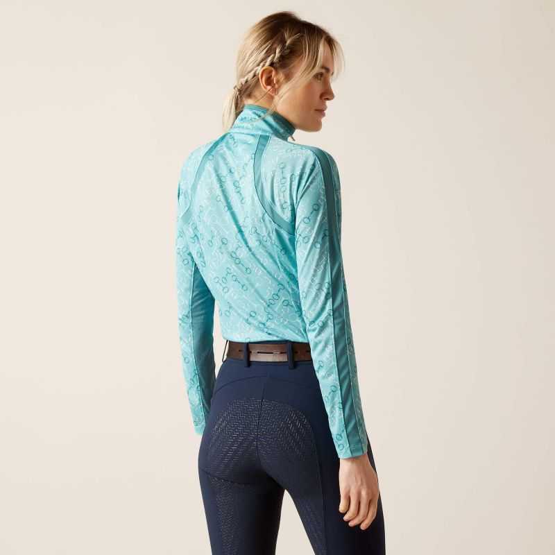 Ariat Sunstopper 2.0 Quarter Zip Ladies Baselayer - Marine Blue Bit-3