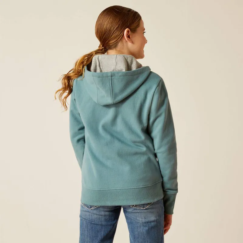 Ariat Team Logo Girls Full Zip Hoodie - North Atlantic-2