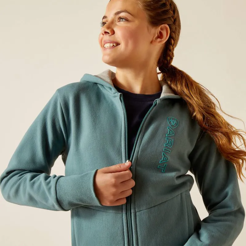 Ariat Team Logo Girls Full Zip Hoodie - North Atlantic-3