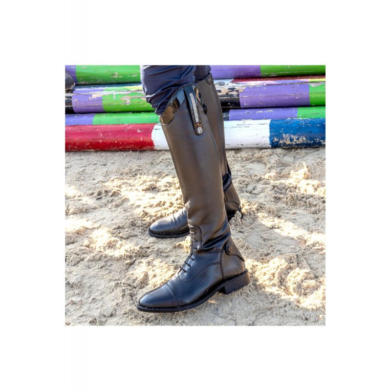 Brogini Como Piccino Kids Patent Top Long Riding Boot - Black-1
