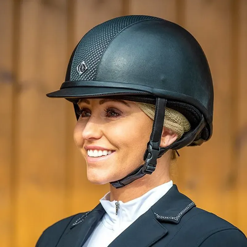 Charles Owen Ayr8 Plus Leather Look Riding Hat - Black/Black-2