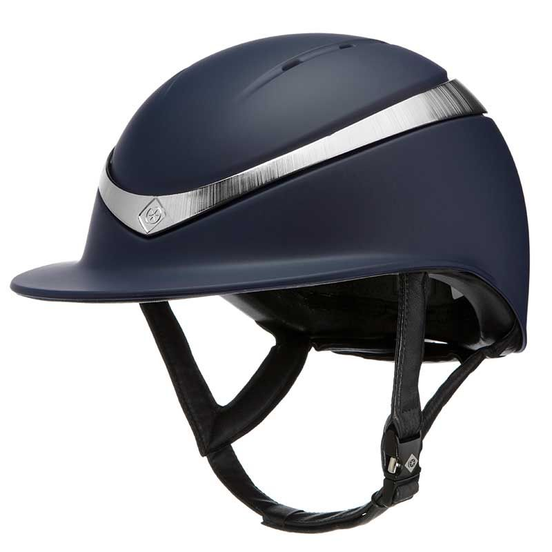 Charles Owen Halo Luxe Wide Peak Riding Hat - Navy Matte / Platinum