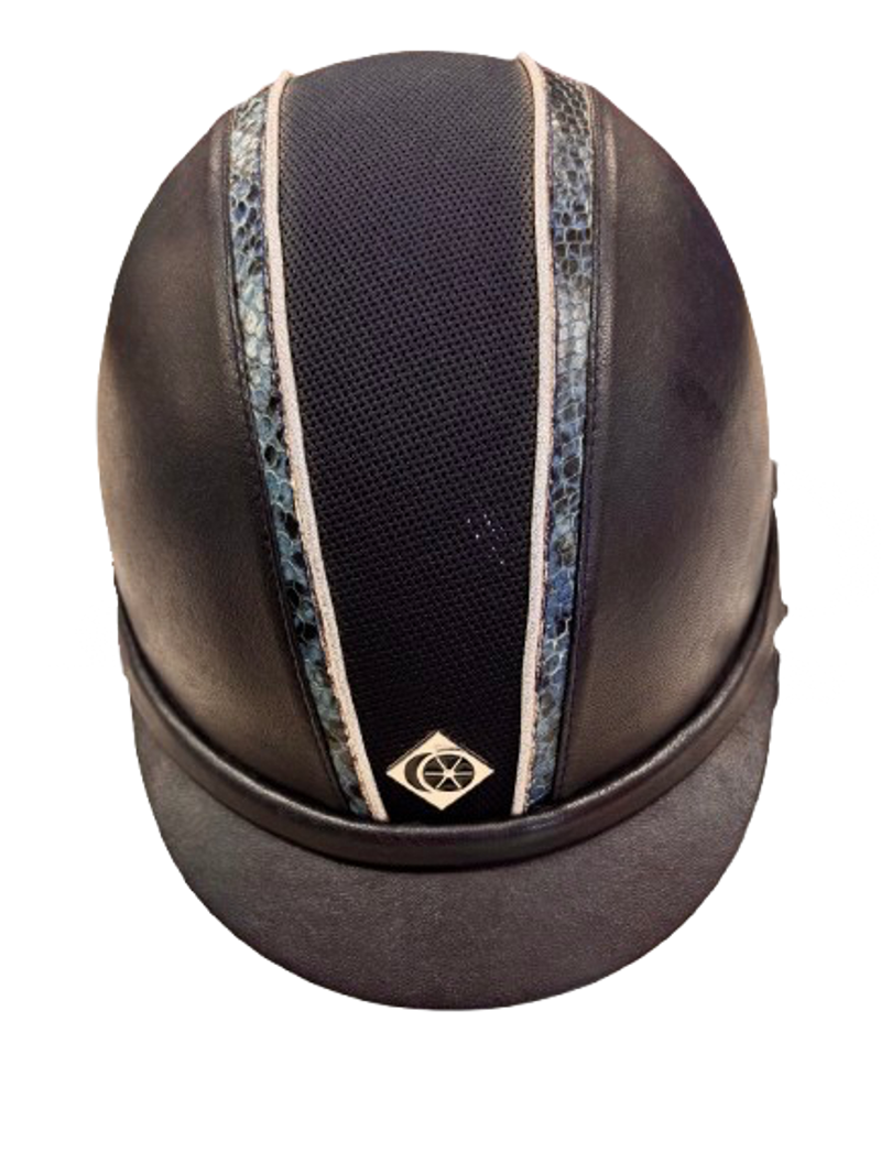 Charles Owen V8 Leather Look Riding Hat - Navy/Faux Snakeskin