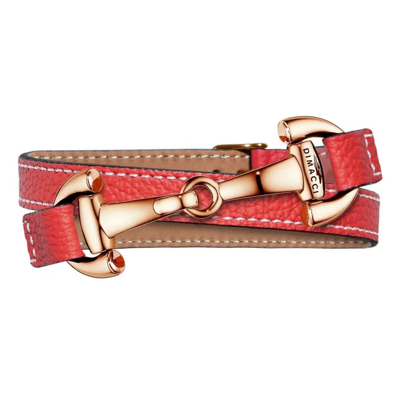 Dimmacci Alba Bracelet Leather Grain - Red/Gold