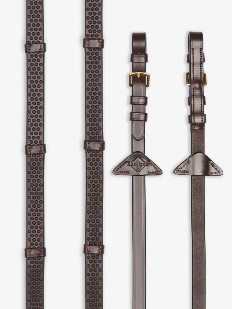 LeMieux Soft Rubber Reins With Stoppers Cob - Havana Brass