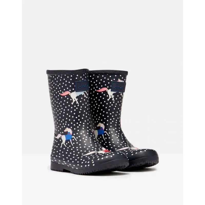 Joules Roll Up Flexible Printed Girls Wellies 9 - Navy Star