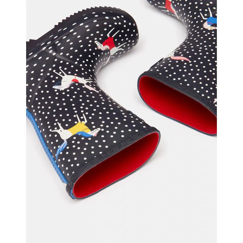 Joules Roll Up Flexible Printed Girls Wellies - Navy Spotty Horse-4