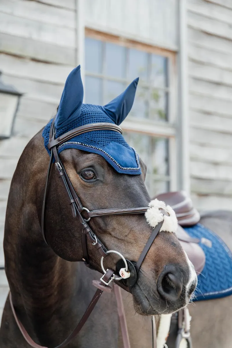 Kentucky Wellington Velvet Pearls Fly Veil Full - Navy-1