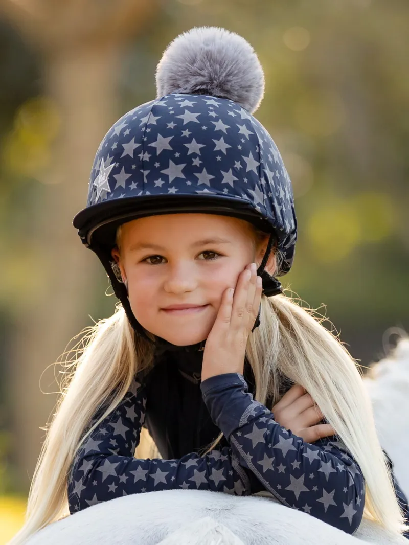 LeMieux Mini Pom Reflective Hat Silk - Indigo-1