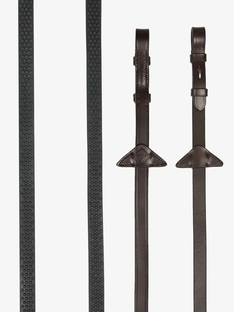 LeMieux Soft Rubber Reins With Stoppers Cob - Havana/Silver