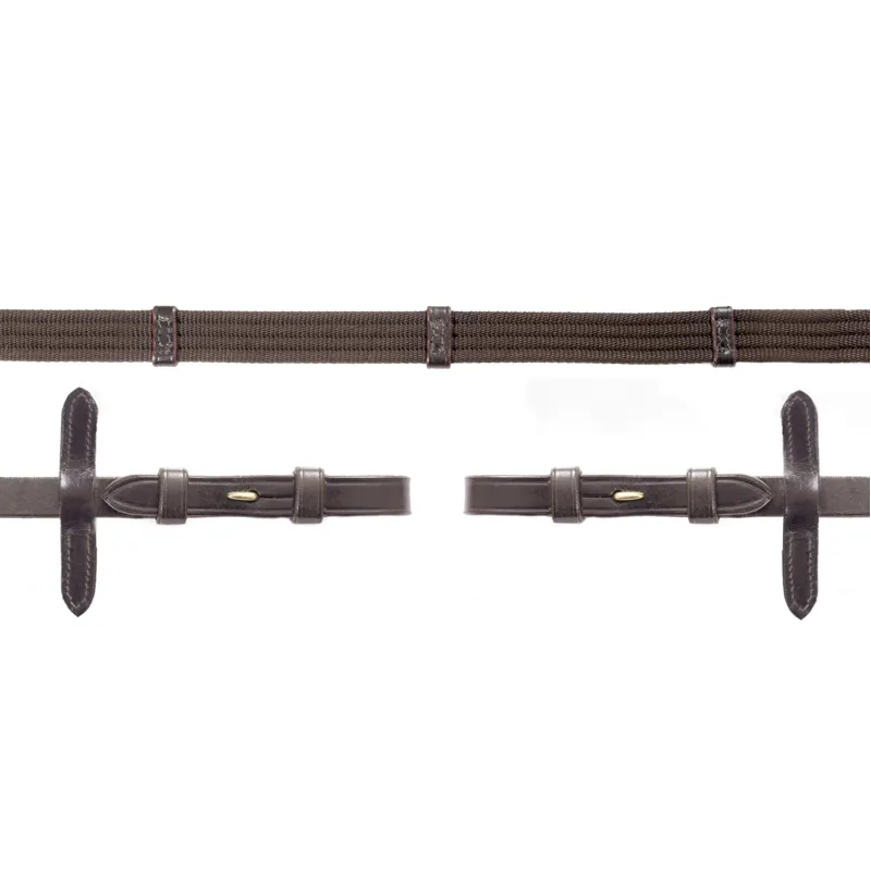Schockemohle Rubber Web Reins Hook and Stud Rubber Reins - Full - Brown/Gold-1