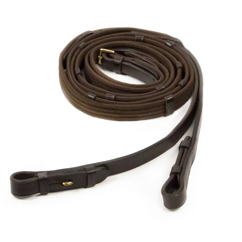 Schockemohle Rubber Web Reins Hook and Stud Rubber Reins - Full - Dark Brown/Gold