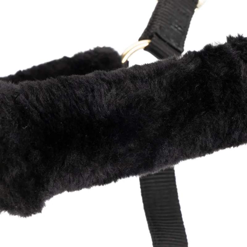 Shires Arma Faux Fur Headcollar and Lead Rope Cob - Black-8