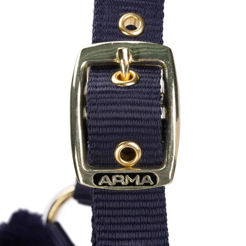 Shires Arma Faux Fur Headcollar and Lead Rope Cob - Navy-1