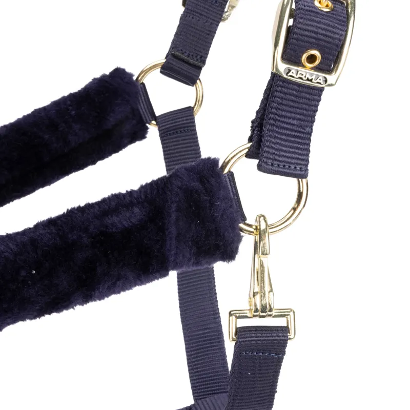 Shires Arma Faux Fur Headcollar and Lead Rope Cob - Navy-3