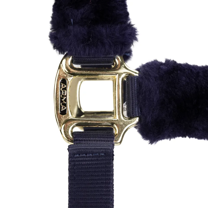 Shires Arma Faux Fur Headcollar and Lead Rope Cob - Navy-5
