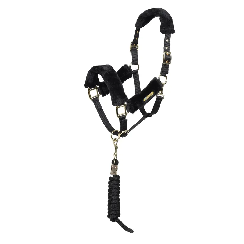 Shires Arma Faux Fur Headcollar and Lead Rope Full - Black