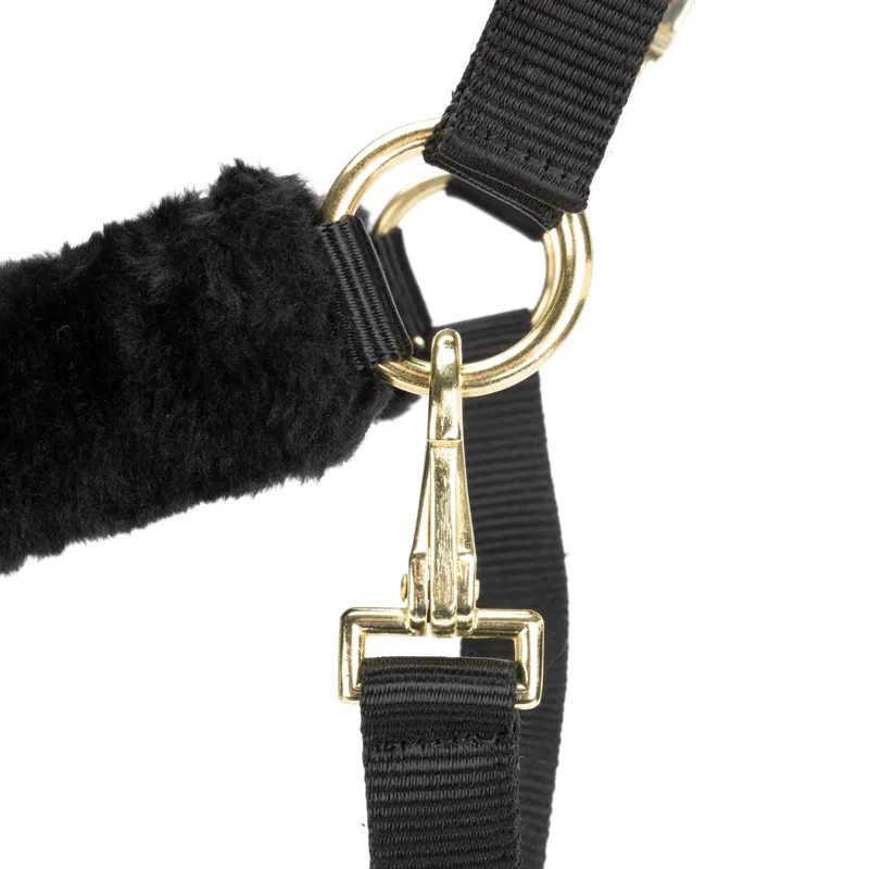 Shires Arma Faux Fur Headcollar and Lead Rope Full - Black-3