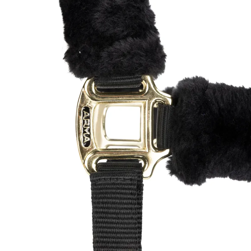 Shires Arma Faux Fur Headcollar and Lead Rope Full - Black-5