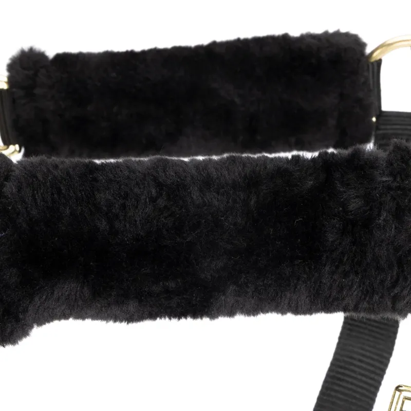 Shires Arma Faux Fur Headcollar and Lead Rope Full - Black-7