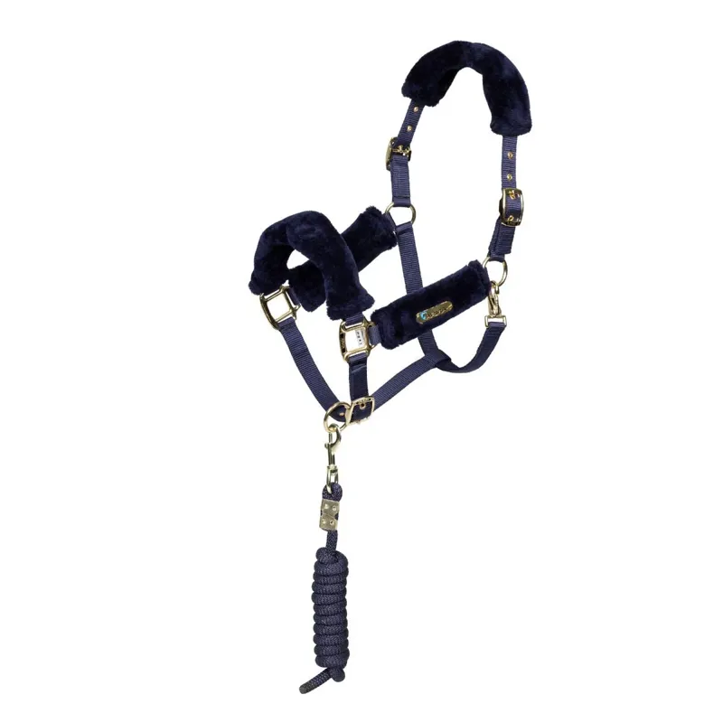 Shires Arma Faux Fur Headcollar and Lead Rope Full - Navy