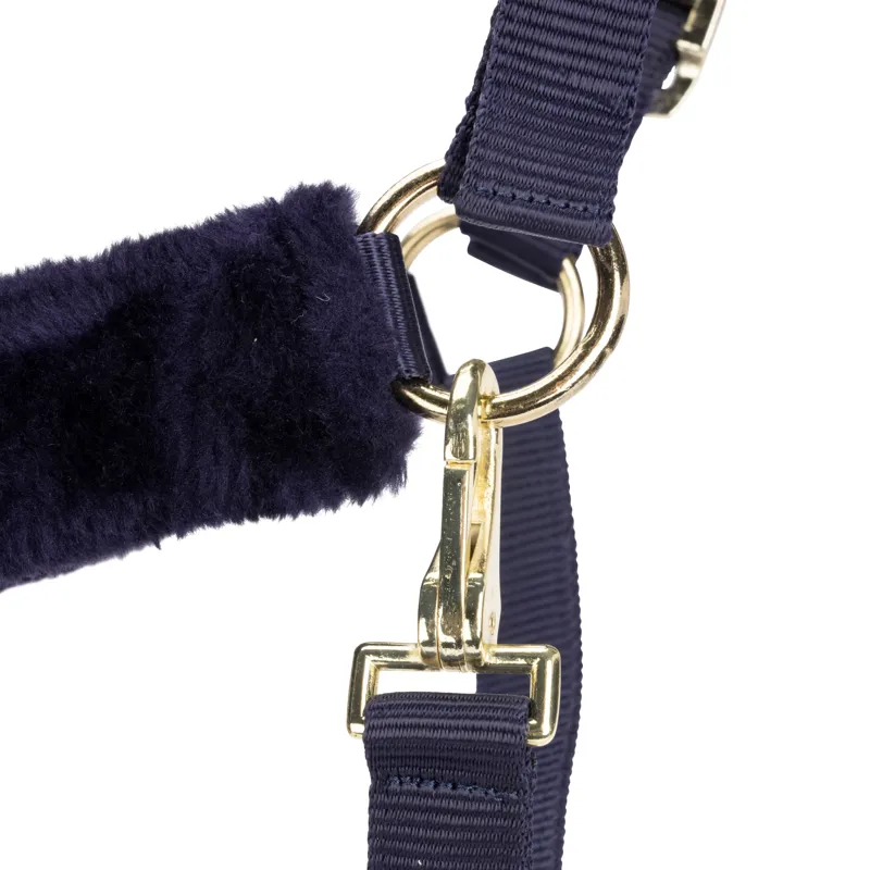 Shires Arma Faux Fur Headcollar and Lead Rope Full - Navy-2