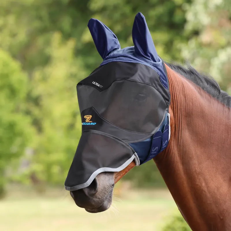 Shires Deluxe Fly Mask With Ears And Nose Cob - Blue-1