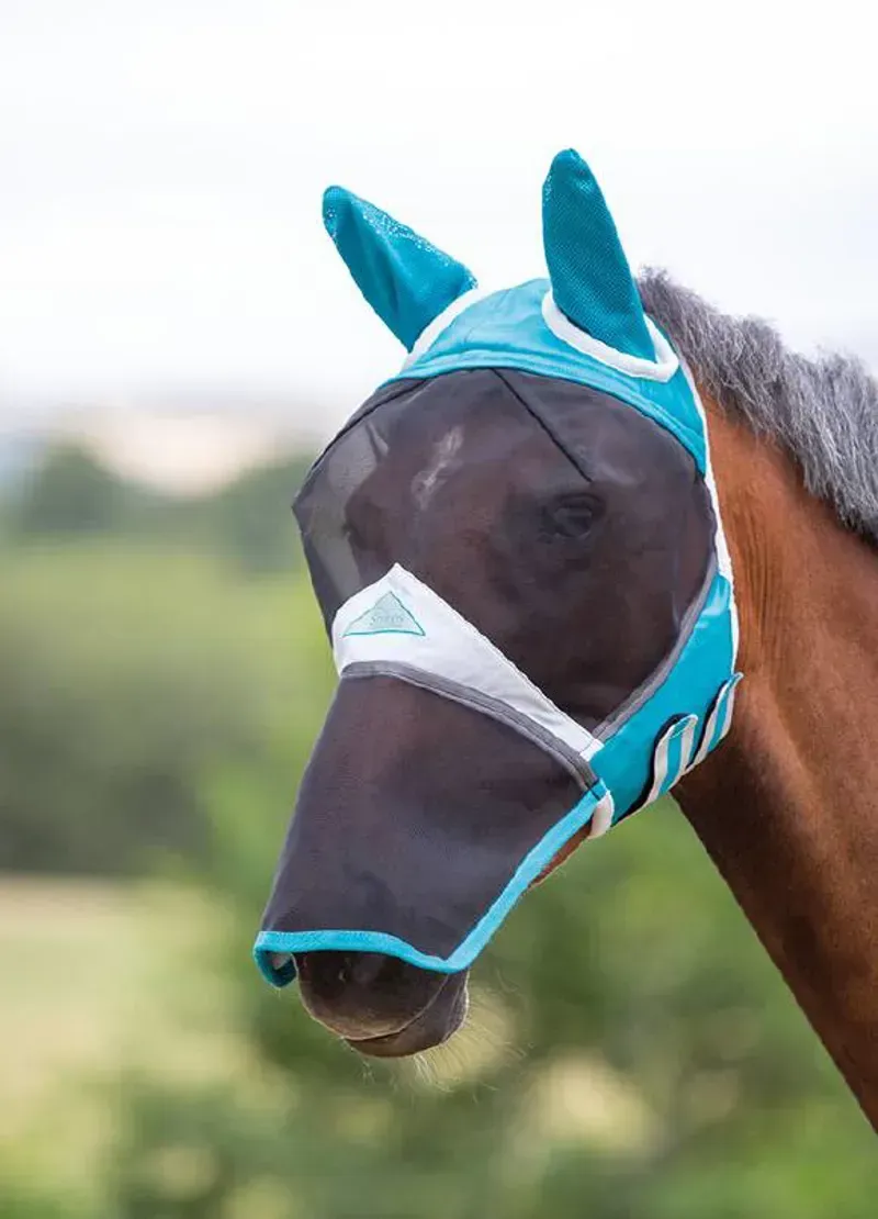 Shires FlyGuard Pro Fine Mesh Fly Mask With Ears And Nose - Teal-2