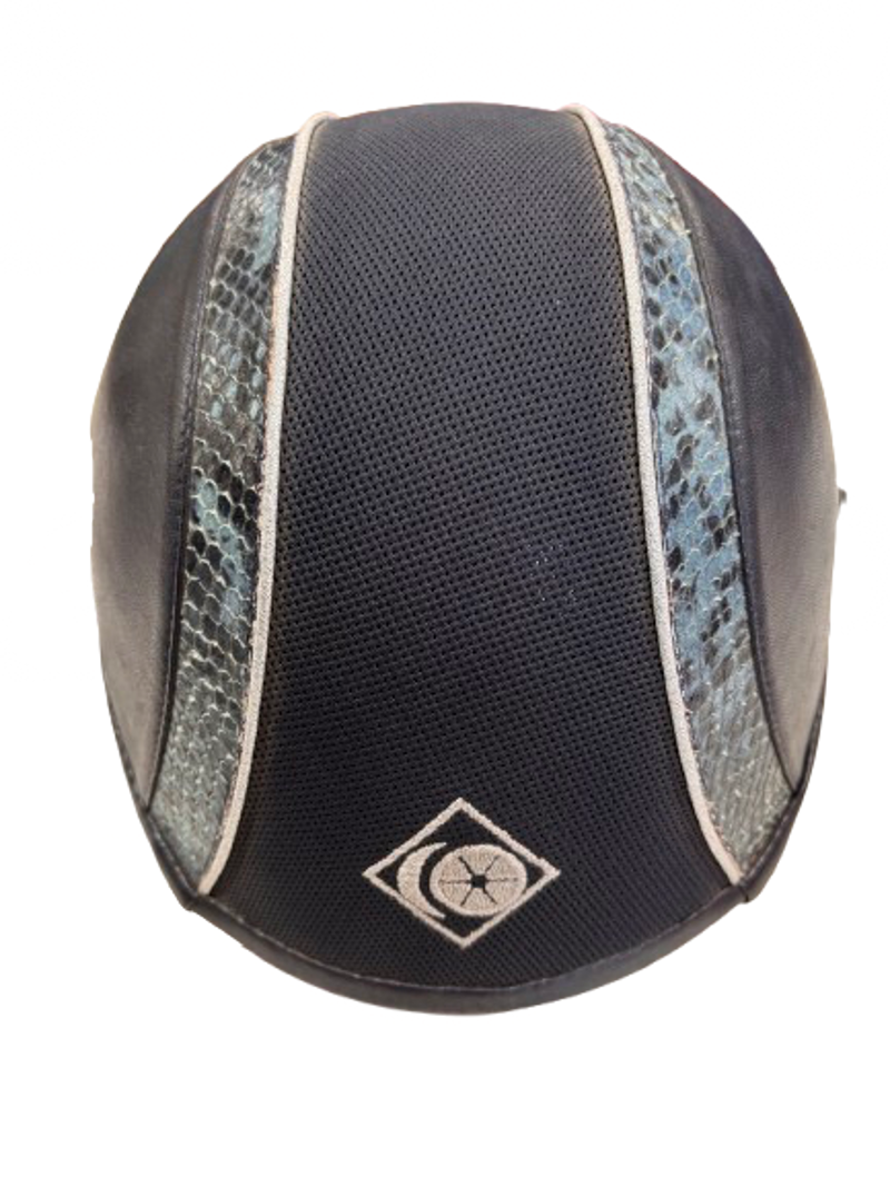 Charles Owen V8 Leather Look Riding Hat - Navy/Faux Snakeskin-1